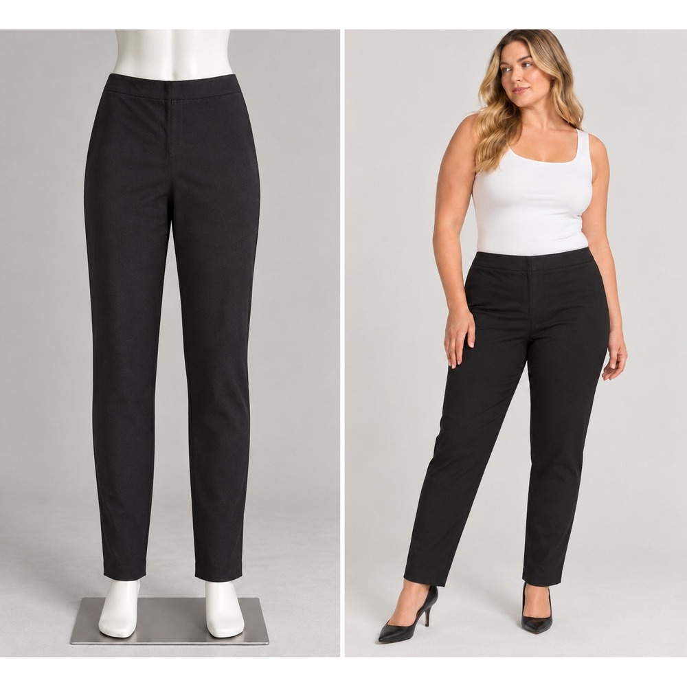Chicos Slim Leg Pants Women 00R US 2 Black Pull On Stretch Ankle Vent Workwear